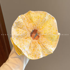 WENZHU | Korean Style Yellow Floral Plaid Contrast Hair Tie
