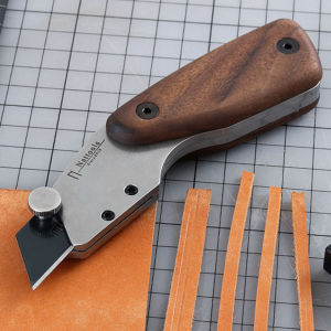 1Pcs Nat Handmade DIY Cutting Knife Sharp Blade Stainless Steel Leather Cutting Tools Walnut Handle Advanced Leather Making Tool