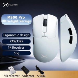 DELUX | Chuột Chơi Game Không Dây Siêu Nhẹ Delux M900PRO Thiết Kế Công Thái Học Tốc Độ Phản Hồi 1K/8K Cảm Biến PAW3395 Pin 500mAh Sạc Lại Được Dành Cho Người Chơi Thuận Tay Phải Tay Lớn.