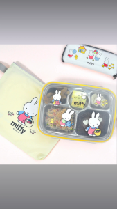 Pastel Miffy Stainless Steel 304 Bento Lunch Box with Bag | 5-Compartment Toddler Daycare Plate | BPA-Free Leak-Proof Dishwasher Safe