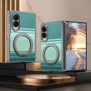 szhaiyu | Kevlar Patterned Electroplated for MagSafe Magnetic Phone Case for Samsung Galaxy Z Fold 8 Ultra 6 7 360 Rotating Bracket Cover