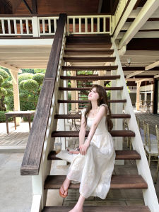 AHY Long Knitted U-Neck Embroidered Tulle Dress Womens Sweet Elegant Skirt Summer New Style Commute Polyester Fiber