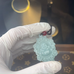 TIMESWIND Authentic Natural A-type Jade Blue Water Laughing Buddha Flower Carved Pendant Lucky Women Men Necklace with Certificate