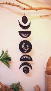 Wooden Wall Hanging Moon Phase Garland Wall Decor Hanging Ornaments Ramadan Decoration Boho Home Decor for Nursery Ornament Gift