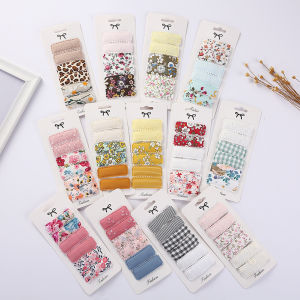 6-Piece Square BB Clip Sweet Flowers Embroider Cloth Hairpin Sweet Girls Hair Hoop Does Not Hurt Hair Side Clip