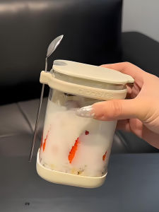 Fruit Overnight Oats Cup Portable Glass Yogurt Bowl with Spoon Breakfast out of Home Oats Cup for Weight Loss Period