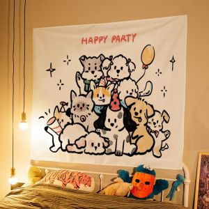 VIKAMAHHAPPY Party Dog Collection Tapestry Lines Multiple Cute Dog Balloon Cartoon Background Cloth Warm Tapestry Room Decor