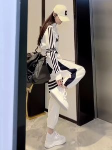 Fashionable Sportswear Set Womens Spring Autumn Loose Short Sleeve Long Sleeve Sweatshirt High Waist Casual Pants Two Piece Set Trendy