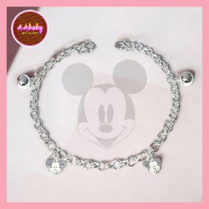 🌈AAbaby Galleries AA415 Original Baby Silver Anklet Bracelet Mickey米奇鼠Rantai Kaki/Tangan/Gelang Kaki Bayi/Kanak