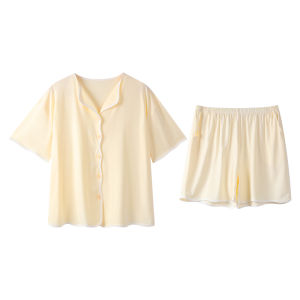 MiiOW | MiiOW Ice Silk Womens Summer Lightweight Short Sleeve Sleepwear Set Home Wear Outdoor Wearable Comfortable Breathable Nightgown