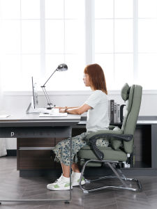 Leather Computer Chair Home Office Arch Shaped Fabric Chair Boss Chair Nap Time Reclining Chair Comfortable Seating for Long Time Sitting