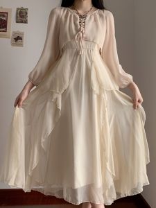 ชุดเดรสยาวแขนยาวสไตล์แฟชั่นฤดูใบไม้ผลิ 2023 ทรงเอเข้ารูปสไตล์แฟชั่นสตรีทสไตล์ญี่ปุ่นและเกาหลีใต้ ผ้าโพลีเอสเตอร์ 100%