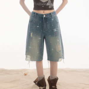 Unifree | Low Waist Distressed Denim Shorts Women Loose Straight Summer