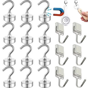 12mm Strong Magnetic Hooks Heavy Duty Neodymium Magnet with Hooks for Home Kitchen Workplace Office Multi-Purpose Storage Decor