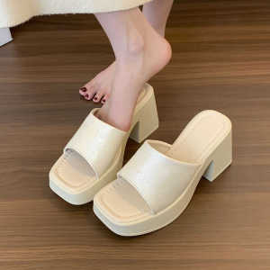 plus Size Summer Sandals Womens Wide Fat Foot 41 to 43 Big Shoes High Heel Thick Heel Slip-On Fashionable Chinese Style