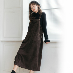 Corduroy Suspender Skirt for Women 2023 Spring & Fall New Straight Loose K-style Dress Mid Length Long Length Fashion Fashionable Skirt