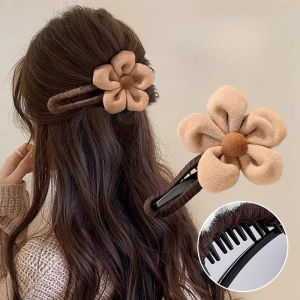 High End Plush Flower Hair Grab For Women Large Straight Hair Accessory Duckbill Clips Headband