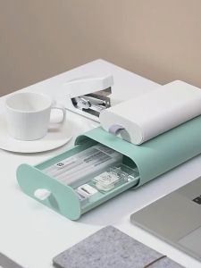 Self-Adhesive Under Desk Drawer Storage Organizer Slide Out Desk Drawer Attachment Plastic Desk Accessories & Workspace Organizers Hidden Desktop Pen Holder Space-saving Under Table Storage Tray Drawer for Office Home Stationery White and Green