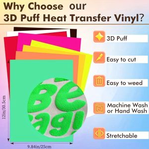 A saet 3D Puff Vinyl Heat Transfer HTV sheets for T-Shirts9.84"X12" 3D Puff HTV Iron on Vinyl for Cricut & Heat Press Clothing