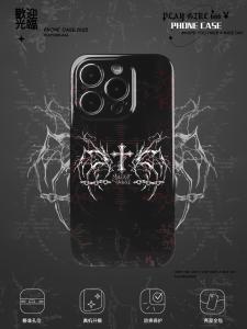 Gothic Metal Cross Phone Case for  17Pro Max Full Cover Film Rock 14 Unique Matte Imd Compatible with Android 13/12
