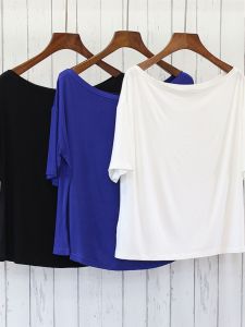 Loose Modal Shoulder Bared T Shirt Korean Style One Shoulder Short Sleeve Top for Women Summer New Style Large Size Tee Shirt