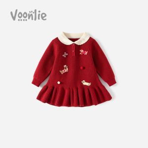 VOONLIE | Váy Len Đỏ Thu Đông Cho Bé Gái Váy Công Chúa Dự Tiệc Sinh Nhật