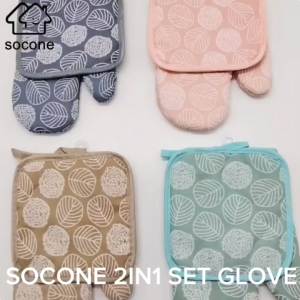 Cotton 2IN1 Heat Resistant Oven Glove Non-Slip Pot Holder Heat Proof Mitts For Kitchen BBQ Baking