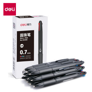 deli | DELI 4 In 1 Ballpoint Pen 0.7 mm Color Ball Pens Blue Black Red Green Writing Pen School Office Stationery