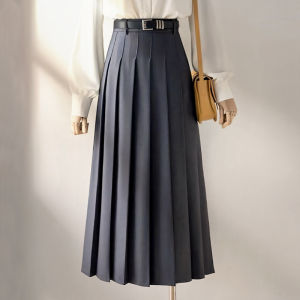 กระโปรงสูทสีเทาเอวสูง กระโปรงทรงเอ กระโปรงทรงร่ม กระโปรงทรงเอยาวปานกลาง กระโปรงทรงเอจีบ กระโปรงสูทสำหรับผู้หญิง ฤดูใบไม้ร่วง 2025