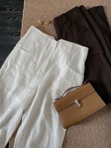 Chao Level Invincible Recommend! Gao End Slim Looking Stylish White Linen High Waist Profile Banana Sickle Long Pants