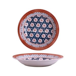 Piring bijian keramik omega 9.25" motif rotan coklat ornament bunga