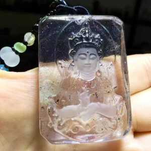 Pure natural blue mica sheet "Jubao Pan Bodhisattva Peace" pendant ✨ Natural color fully encapsulated shining with starlight smooth brushwork exquisite carving 💓 Wearing it can attract wealth and ensure peace and safety