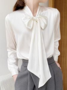 Fashion Elegant French Bow Ribbons Acetate Satin Shirt