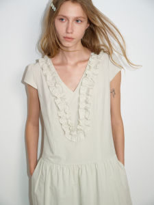 SOLWEIGE | Design Stylish Ear Ring V-neck Comfy Plain Colored Dress
