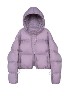 Womens Short Puffer Jacket Winter Thickened Korean Style Bread Coat Cotton Outerwear Hooded Fashionable Commute Style Zipper Closure