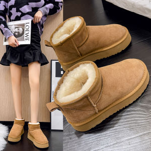 Bốt Đi Tuyết Mẫu Mới 2023 Bốt Cổ Ngắn Liền Da Lông Mẫu Giống Châu Đông Vũ Mùa Đông Cho Nữ Giày Bông Giữ Ấm Đế Dày Lót Lông