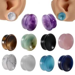 1Pair New Design Amethyst Tiger Cat Eye Howlite Crystal Stone Concave Ear Plug Double Flare Solid Gauge Piercing Jewelry