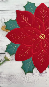 1pcs Christmas Placemat Holly Leaf Mat Linen Plus Sponge Table Runner Versatile Scald Proof Gift Double Layers Applique And Embroidery With Sequins Insulation Pad