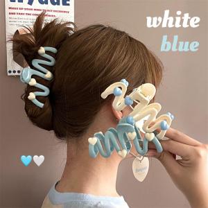 กิ๊บติดผมรูปหัวใจสีฟ้าขาวสดใสสำหรับผู้หญิง กิ๊บติดผมรูปฉลามคลื่นลูกไม้ หมวกตกแต่งผมแบบเกาหลี ทรงเรขาคณิต วัสดุอื่นๆ