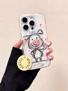 Hand-Drawn Cartoon Pig Nose Silicone Phone Case Full Cover Protection for  15Pro Max 16Pro Max Female Version Anti-Fall