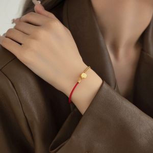 BESFOME Double Side Half Chain Red Rope Fu Word Blessing K Gold Titanium Steel Bracelet Beaming Transfer Lucky Bracelet Women Jewelry