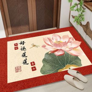 Đệm Chân Vào Cửa Phòng Khách Họa Tiết Hoa Sen Trượt an Toàn Chống Bụi Bẩn Thiết Kế Hình Chữ Nhật Cho Lối Vào Nhà