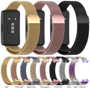 Mewhot Mlianese Strap For Huawei Band 10 9 8 Smartwatch Magnetic Wrist band Metal Stainless Steel Bracelet For Huawei Band10 9 8