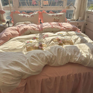 Princess Style Pure Cotton Bedding Set with Towel Embroidery Small Lotus Leaf Edge Three Piece Quilt Coverlet Bed Sheet