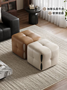 Genuine Leather Sofa Bench Home Use Shoe Changing Bench Living Room Coffee Table Bench Low Soft Padded Top Layer Cowhide Sofa Footrest Bench