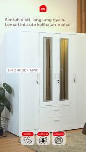 PIRA - LINIO 4P 2DR MWD Lemari Pakaian Besi 4 Pintu dengan Cermin LED dan 2 Laci