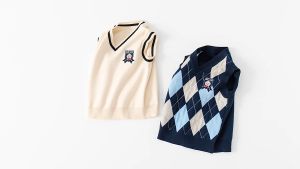 [zensasi] Baju Rompi Anak Laki-Laki Motif Ketupat Gambar Bear Warna Krem Dan Biru