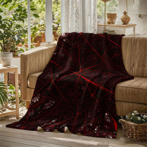 Red Abstract Mesh Lines Flannel Blanket Perfect for Sofa Office Bed Travel Sleep Read Relax Camping Four Season Use