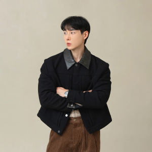 DAVID&ME | Leather Collar Splicing Mens Jacket Blazer