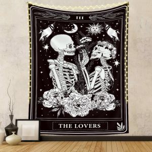 VIKAMA The Lovers Tarot Tấm Thảm Bộ Xương Cặp Đôi Treo Tường Mặt Trời Mặt Trăng Phong Cách Gothic Sợi Polyester Trang Trí Nhà Cho Phòng Ngủ Phòng Khách
